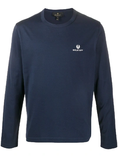 Shop Belstaff Crew Neck Embroidered Logo Sweater In Blue