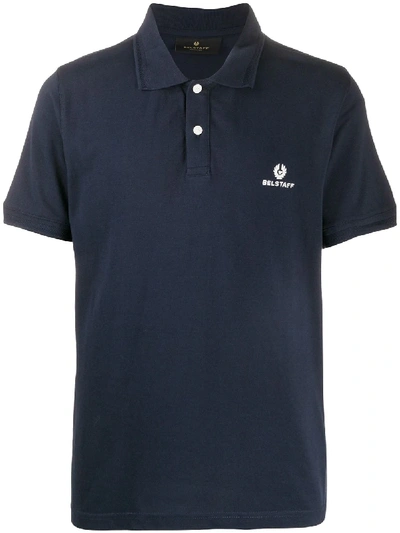 Shop Belstaff Short Sleeve Embroidered Logo Polo Shirt In Blue