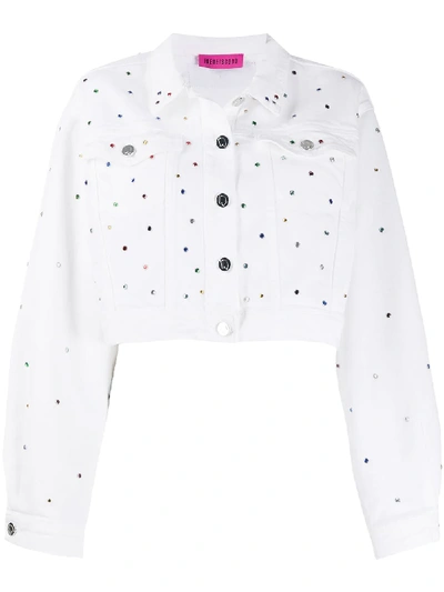 Shop Ireneisgood Denim Cropped Embellished Jacket In White