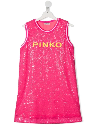 Shop Pinko Teen Sequin-embellished Sleeveless Dress In Pink