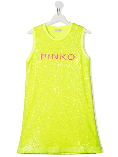 Shop Pinko Teen Sequin-embellished Sleeveless Dress In Yellow
