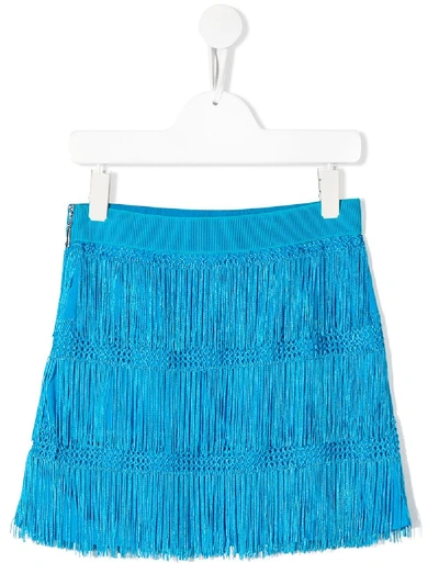 Shop Alberta Ferretti Fringe Detail Skirt In Blue
