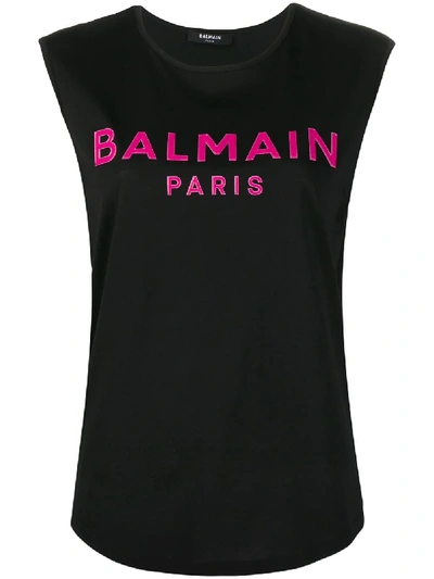 Shop Balmain Logo Print Tank Top In Black