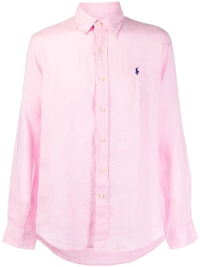 Shop Ralph Lauren Embroidered Logo Shirt In Pink