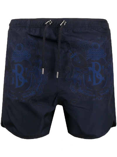 Shop Neil Barrett Monogram Swim Shorts In Blue