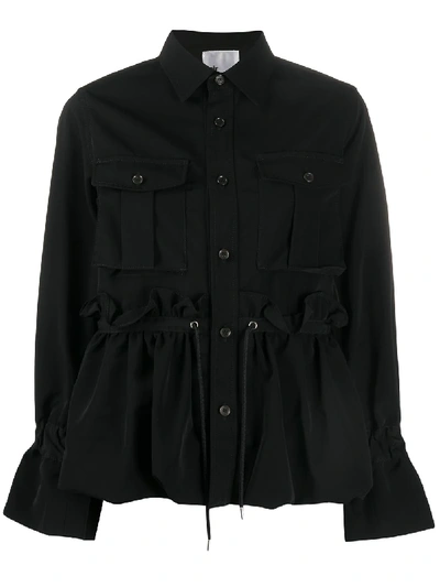 Shop Comme Des Garçons Buttoned Drawstring-waist Jacket In Black