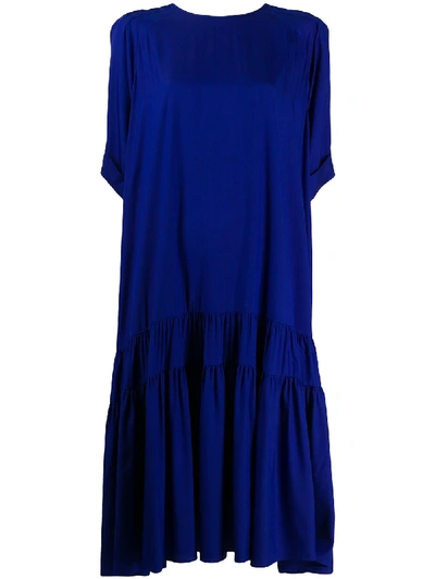 Shop Rochas Short Sleeved Shift Dress In Blue