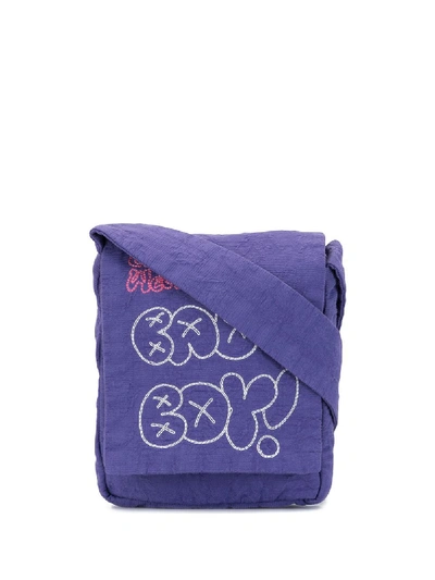Shop Bernhard Willhelm Bad Boy Embroidered Messenger Bag In Purple