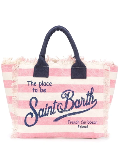 Shop Mc2 Saint Barth Vanity Striped-print Tote In Pink