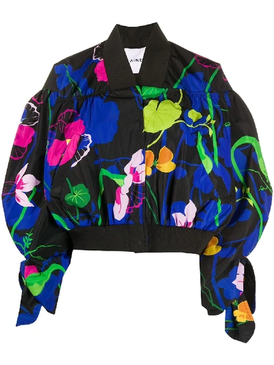 Shop Ainea Oversized Floral Print Bomber Jacket In Black