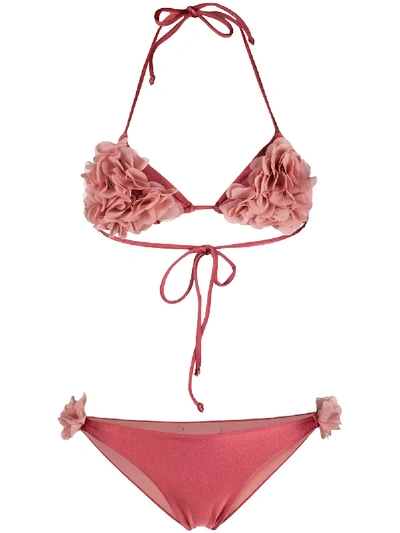Shop La Reveche Shayna Floral-ruffle Bikini In Pink