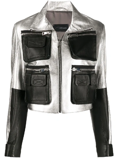 Shop Manokhi Faira Leather Jacket In Silver