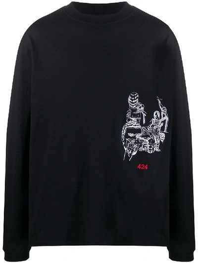 Shop 424 Embroidered Long-sleeve Sweatshirt In Black