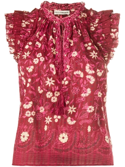 Shop Ulla Johnson Iris Floral-print Cotton Blouse In Red