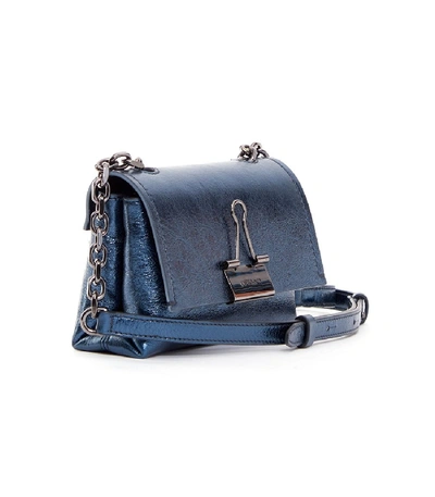 Shop Off-white Laminate Small Metallic Bag In Anthracite Blue