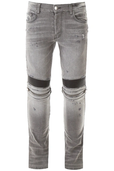 Shop Amiri Slim Fit Biker Jeans In Grey,black
