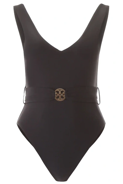 Shop Tory Burch Miller Plunge Swimsuit In Black