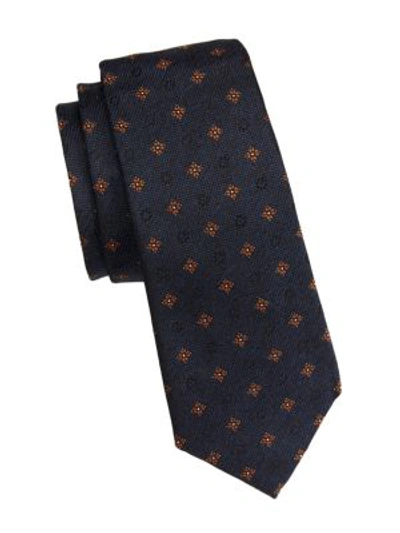 Shop Brunello Cucinelli Men's Floral-embroidered Silk Tie In Blue