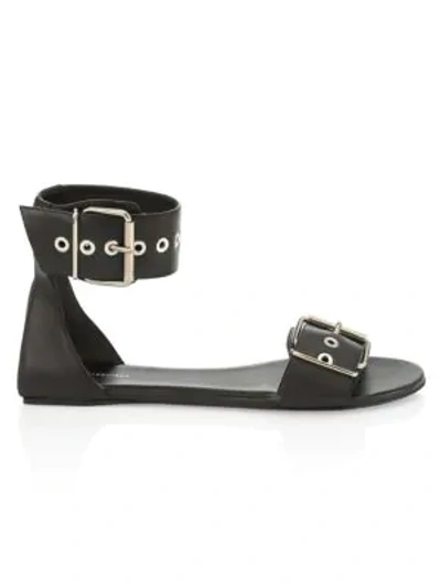 Shop Balenciaga Belt Flat Leather Sandals In Black