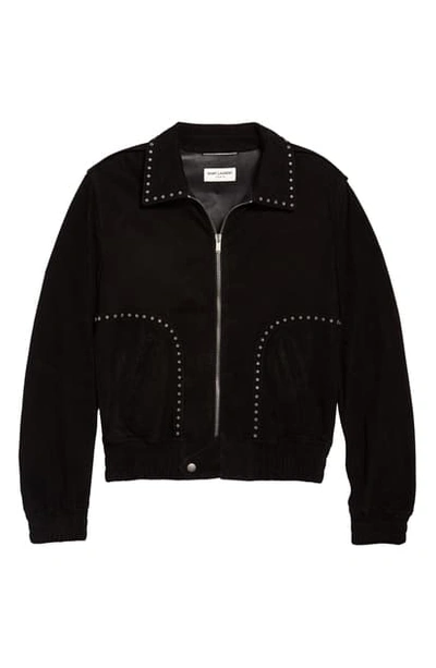 Shop Saint Laurent Studded Leather Bomber Jacket In Black