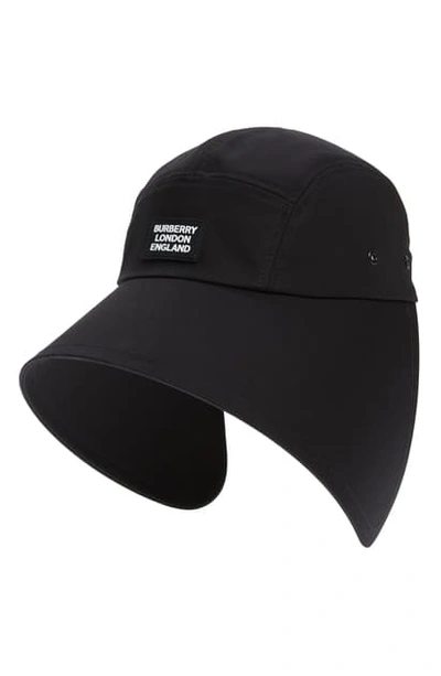 Shop Burberry Logo Patch Cotton Twill Bonnet Hat In Black