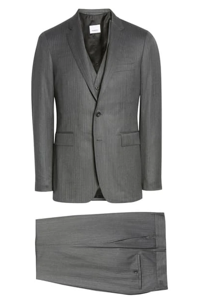 Shop Burberry Slim Fit Wool & Cashmere Three-piece Suit In Mid Grey Pattern