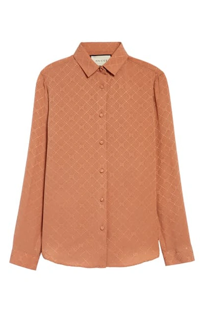 Shop Gucci Gg Check Silk Crepe Jacquard Shirt In Rose Dust