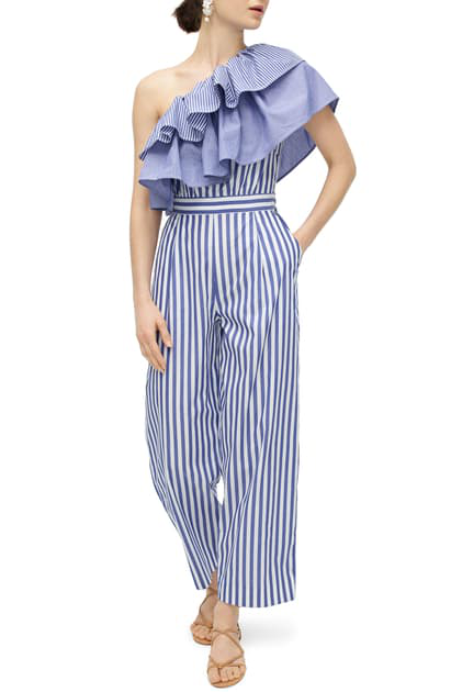one shoulder blue jumpsuit