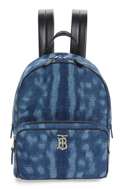 Shop Burberry Quilted Check Bleached Deer Denim Backpack In Blue