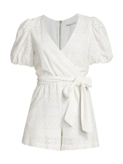 Shop Alice And Olivia Paulina Eyelet Wrap Romper In Off White