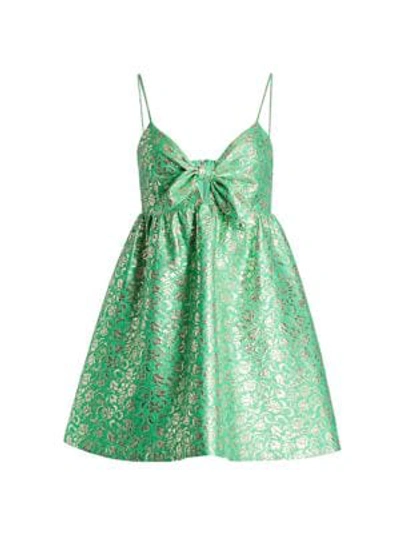 Shop Alice And Olivia Melvina Tie-detail Brocade Mini Dress In Jade Multi