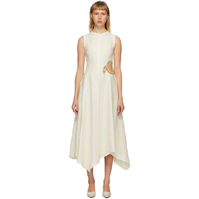 Shop Jw Anderson Off-white Linen Diamante Cut-out Dress In 002 Off Whi