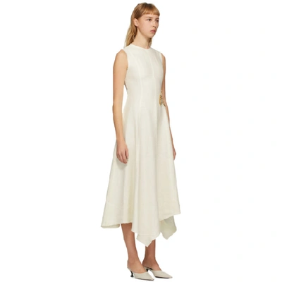 Shop Jw Anderson Off-white Linen Diamante Cut-out Dress In 002 Off Whi