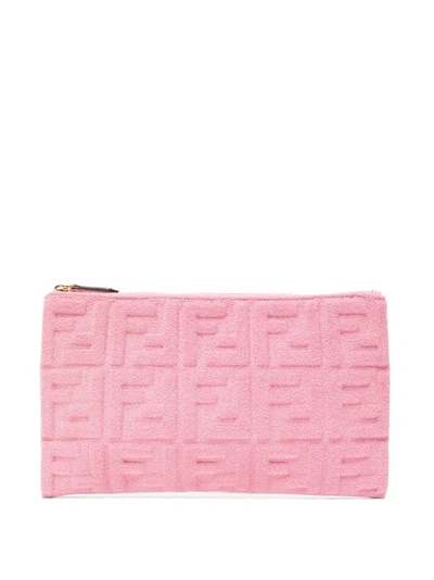 Fendi Sunshine Ff-embossed Towelling Pouch In Pink