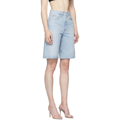 Shop Agolde Bue Lennox Hi-rise Inseam Culotte Shorts In Blue Wave