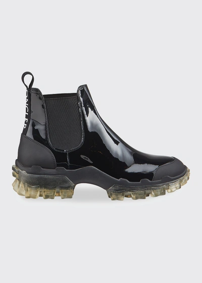 Shop Moncler Hanya Patent Chelsea Boots In Black