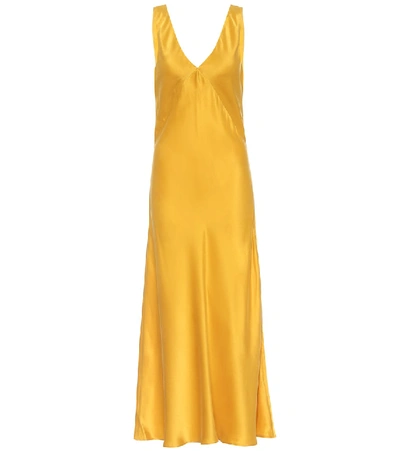 Shop Asceno The Bordeux Silk-satin Midi Dress In Yellow