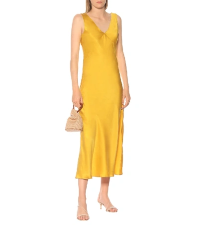 Shop Asceno The Bordeux Silk-satin Midi Dress In Yellow