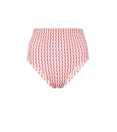 Shop Asceno Deia Wave-print Bikini Bottoms In Red
