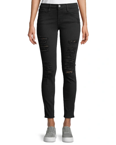 Shop Frame Le Color Rip Skinny Jeans In Film Noir