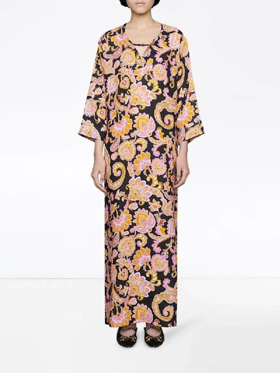 Shop Gucci Paisley-print Kaftan Dress In Pink