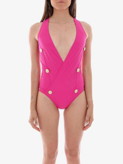Balmain Buttoned Swimsuit In Pink