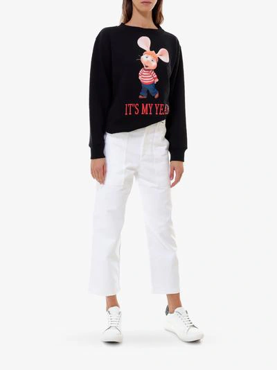 Alberta Ferretti Topo Gigio Print Cotton Sweatshirt In Black