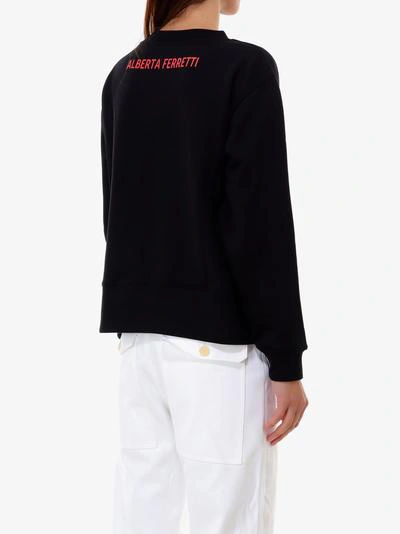 Alberta Ferretti Topo Gigio Print Cotton Sweatshirt In Black
