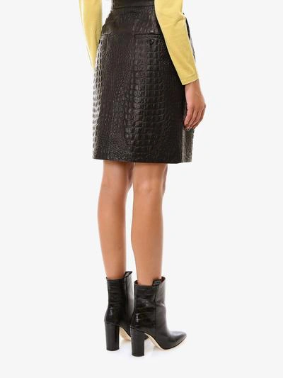 Max Mara Croc Embossed Leather Mini Skirt In Black | ModeSens