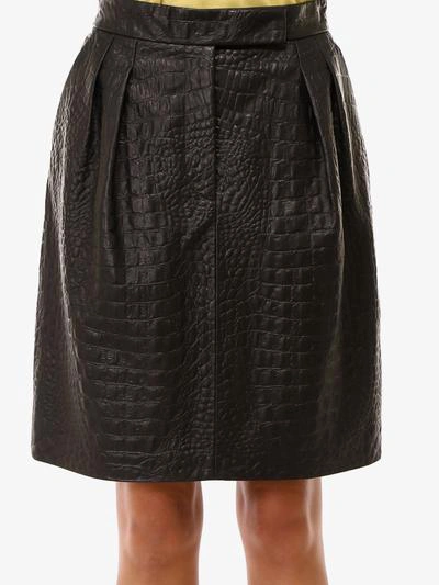 Max Mara Croc Embossed Leather Mini Skirt In Black | ModeSens