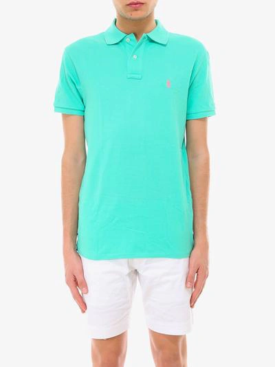 Polo Ralph Lauren Slim Fit Polo Shirt In Mint Green With Pink Logo In Green