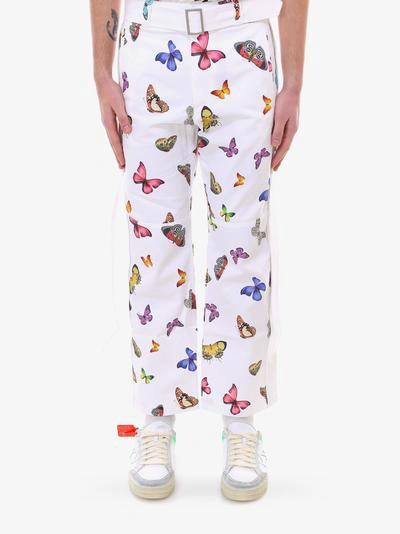 Shop Palm Angels Butterfly Buckle Pants In White