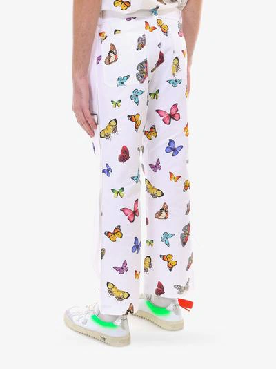 Shop Palm Angels Butterfly Buckle Pants In White