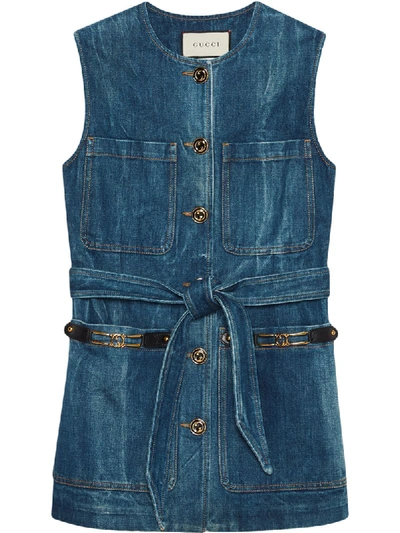 Shop Gucci Gg Buttons Denim Vest In Blue